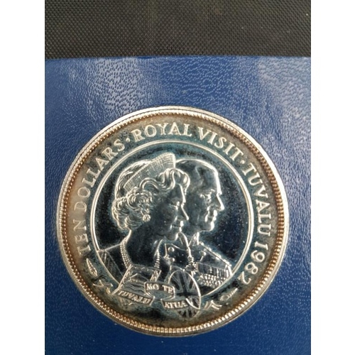 129 - Silver Proof Ten Dollars, Royal Visit Tuvalu 1982 - 35 grams 925 Silver