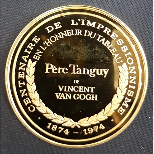 140 - Vincent Van Gogh -22ct Gold on 925 Silver - Pere Tanguy - 4.5cm diameter. 35 grams 925 Silver