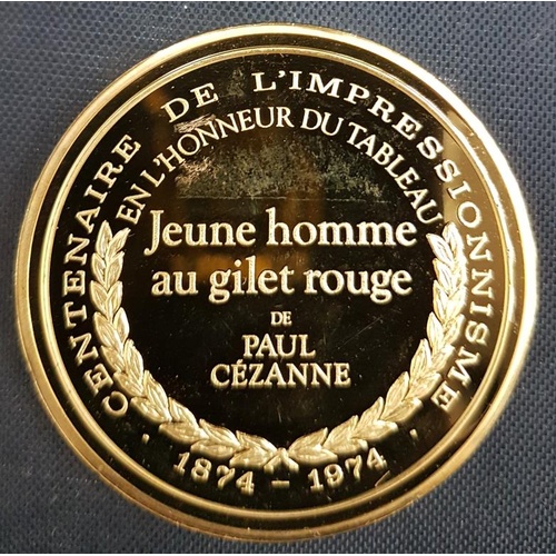 141 - Paul Cezanne - 22ct Gold on 925 Silver -Jeune Homme au Gilet Rouge - 4.5 diameter, 32 grams 925 Silv... 
