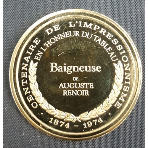 142 - Auguste Renoir - 33ct Gold on 925 Silver = Baigneuse - 4.5cm Diameter - 32 grams 925 Silver