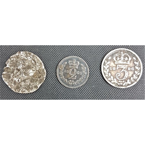 154 - 1896 Silver 3rd, 1866 Silver 2nd and a Distressed Half Groat. - 3 grams
