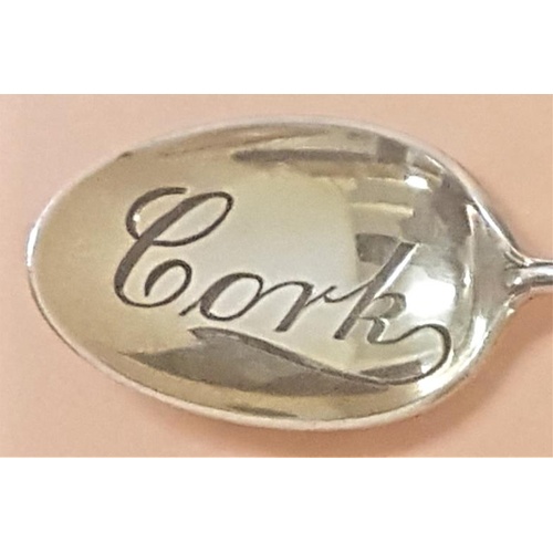 175 - Birmingham 1903. Enamel Spoon with engraved bowl 'Cork'. Engraved verso 'Nancy 1912'. Enamel Harp wi... 