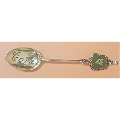 175 - Birmingham 1903. Enamel Spoon with engraved bowl 'Cork'. Engraved verso 'Nancy 1912'. Enamel Harp wi... 