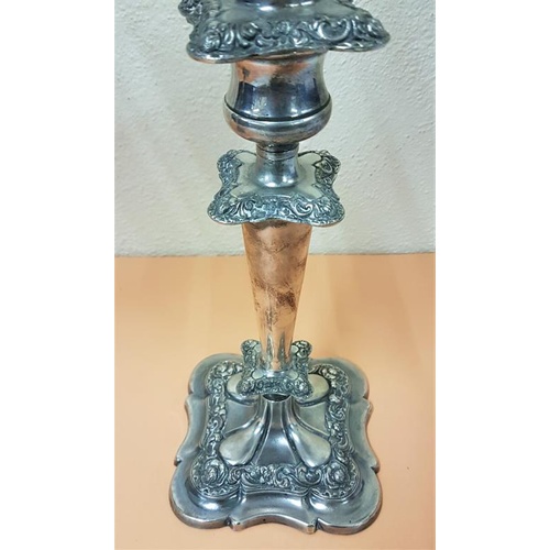 203 - Substantial Pair of Sheffield silver plated three branch Candleabra measuring 43cm high and 31cm dia... 