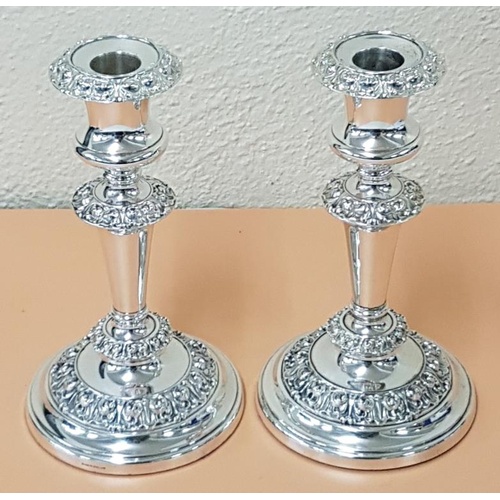204 - Pair of Heavy Victorian Silver Plate Candlesticks, c.7.5in tall