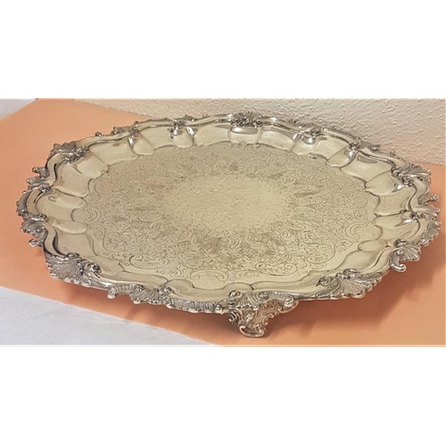211 - Early 20th Century fine quality silver plated Tray with scalloped Roccoco borders. Engraved floral b... 