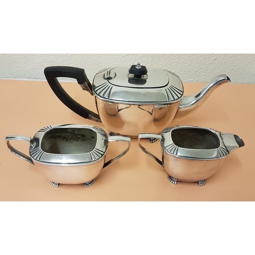 212 - Art Deco Silver Plated Three Piece Footed Tea Set in nice condition