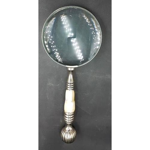 224 - Steel and Mother of Pearl Magnifying Glass - 25cm long x 10cm diameter