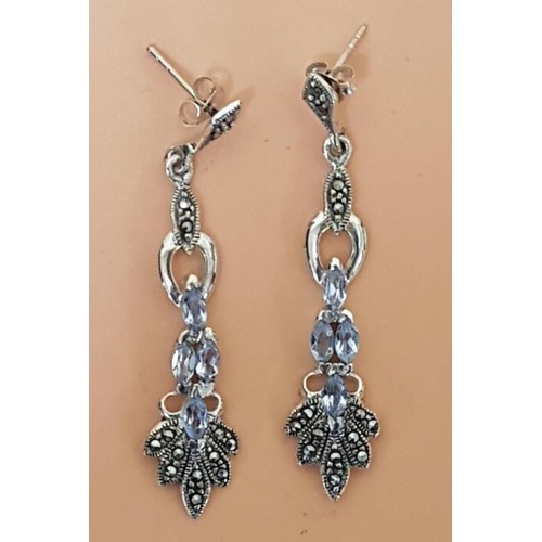 250 - Pair of 925 Silver and Blue Topaz Drop Earrings
