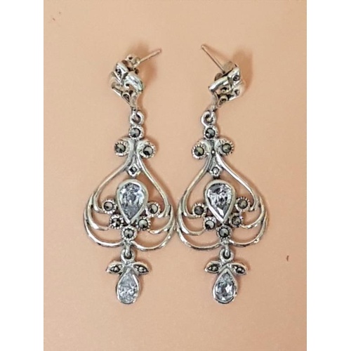 256 - Pair of 925 Silver and Zirconia Drop Earrings