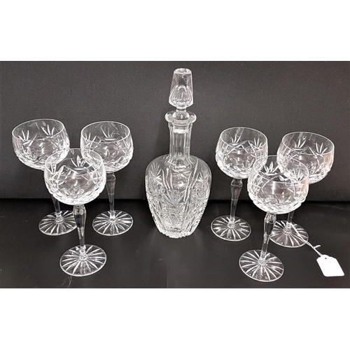 297 - Set of Six Pedestal Wine Glasses and a finely cut decanter with stopper