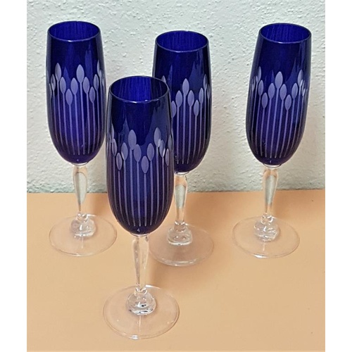 300 - Set of Four Bristol Blue Champagne Flutes