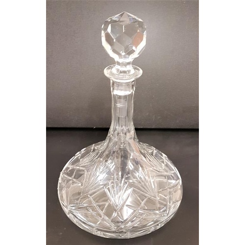 302 - Finely Cut Ship’s Decanter and Stopper, c.10.5in tall