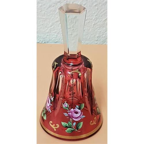 309 - Hand Painted and Gilt Decorated Cranberry Glass Bell.- 5.5ins tall