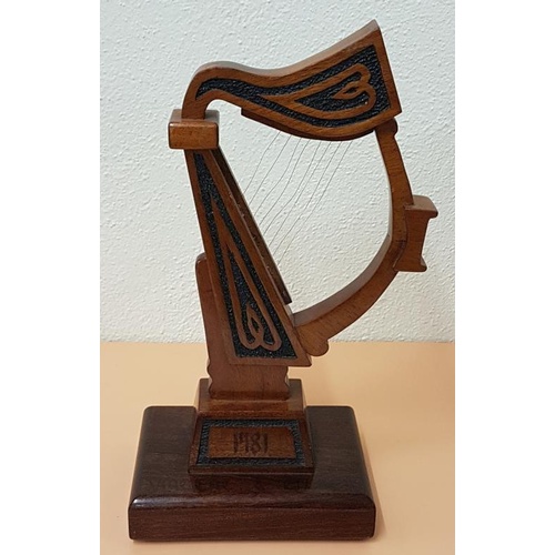 317 - Republican Prison Art: Tall mahogany Prison Art Irish Harp with date for 1981. Velvet base, Bobby Sa... 