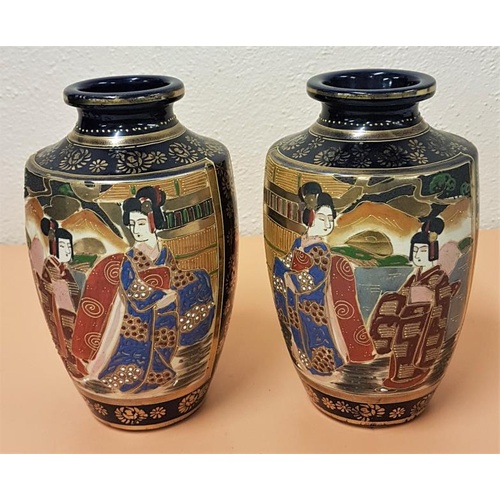 324 - Lovely Pair of Late 19th/Early 20th Century Japanese Satsuma Vases - 19cm tall (no cracks or chips)
