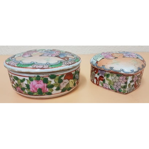 329 - Two Late 20th Century Cantonese Trinket Boxes - Circular on 12cm diameter and Heart Shape 9cm