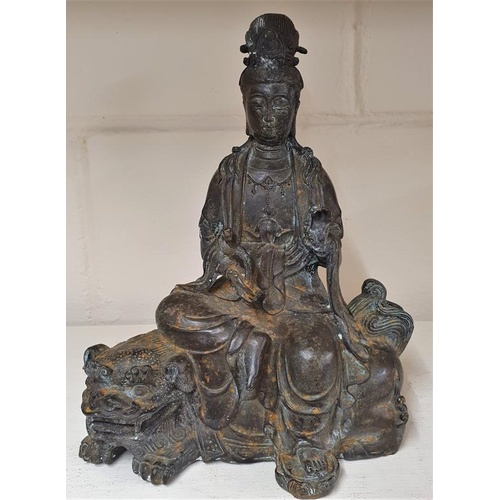 344 - Bronze Buddha Figure with markings to base, c.10.5in tall
