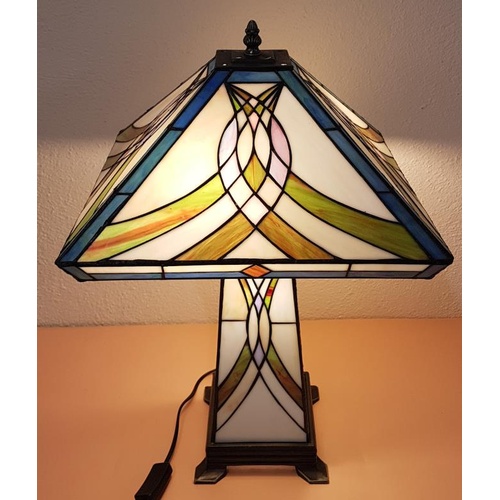 345 - Superb Liberty Style Tiffany Table Light. Lights beneath the shade and on the base - 57cm tall x 35c... 