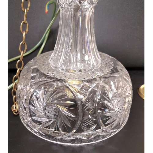 351 - Very attractive early to mid 20th Century cut glass ceiling light with adjustable hanging chain and ... 