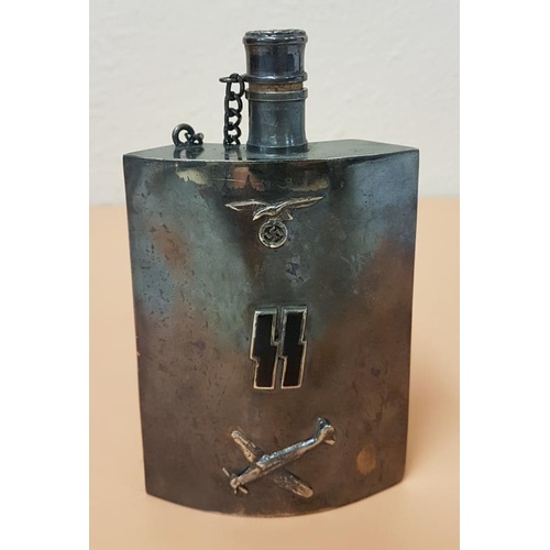 364 - German Silver Plated Hip flask (stamped 1939/7660). Faintly engraved vers 'Deutschland uber alles'. ... 