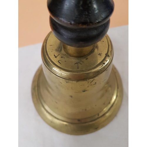 390 - 19th Century Military Bell with Mahogany Handle. Military Arrow stamped on top of bell close to hand... 