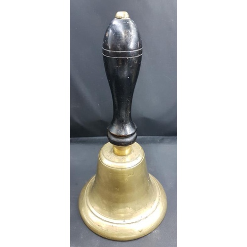 390 - 19th Century Military Bell with Mahogany Handle. Military Arrow stamped on top of bell close to hand... 