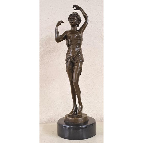 394 - Bronze Study of a Lady Holding Her Hands Aloft, stamp to base, c.17in tall