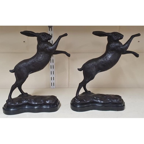 400 - Pair of Bronze Studies of Boxing Hares, c.11.5in tall