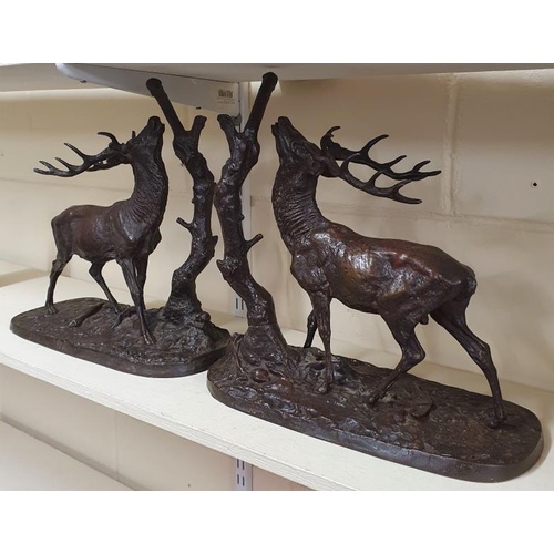 401 - Pair of Bronze Studies of Stags on naturalistic bases, c.14in tall
