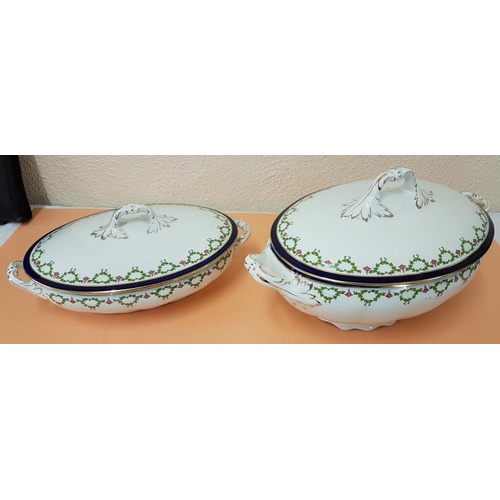 403 - Pair of Graduated Staffordshire Soup Tureens with garland borders and similar verge (2)