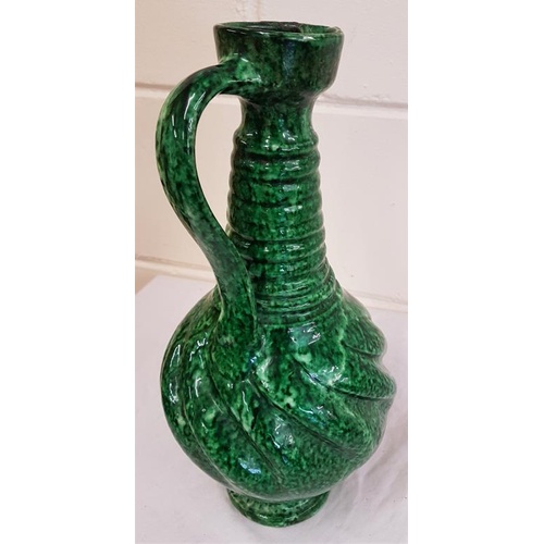 404 - Antique pottery green glazed ewer jug, 13