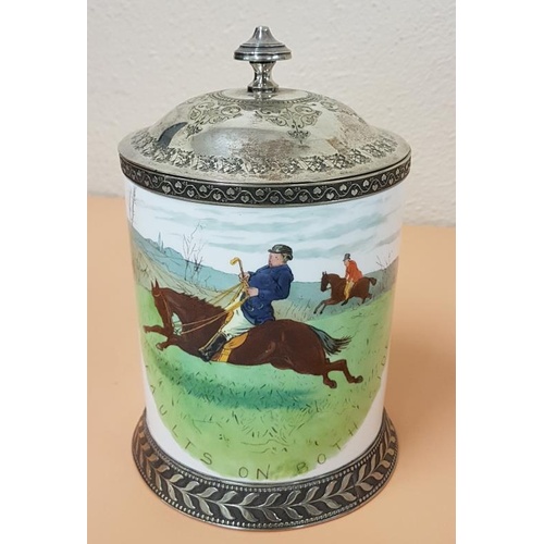 423 - Fine Quality early 20th Century Porcelain handpainted Biscuit Barrel. Humerous quotes both sides rea... 