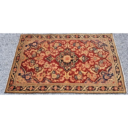 453 - Early to mid 20th Century Iranian handmade 100% pure wool carpet. Floral pattern design. Low pile, s... 