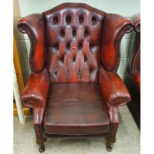 460 - Pair of Chesterfield Wing Back Armchairs in Oxblood Red