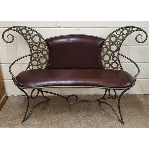 467 - Steel and Leather Upholstered Modern Design Settee, c.66in wide, 39in tall