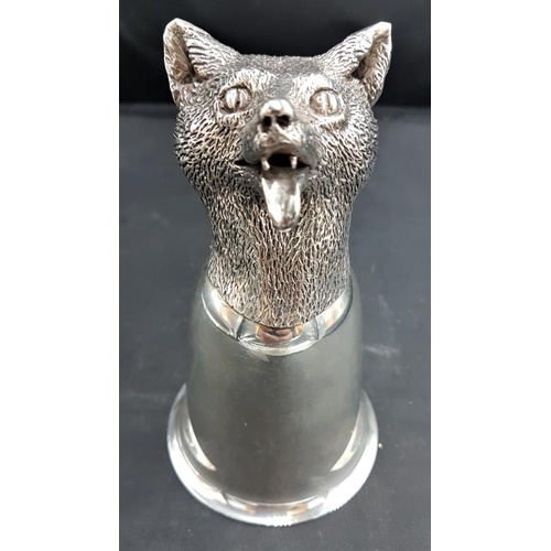 217A - Belfiore Silver Fox Head Stirrup Cup. Fine Quality, 212grams Silver. Gilt interior.