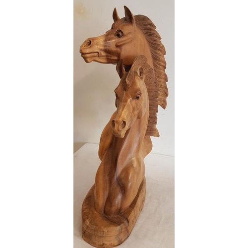 74A - Wooden Carving of Horses' Heads - 20ins tall