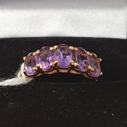 243 - 10kt Gold Ring with large inset Amethysts, size M+1/2