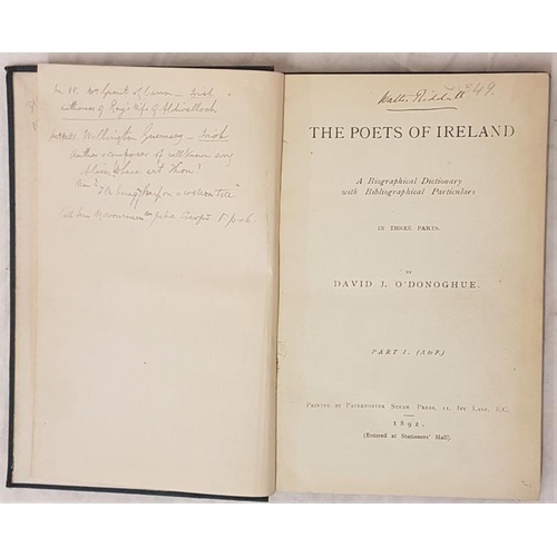 14 - O’Donoghue, David. The Poets of Ireland. Part I (A to F). London, Paternoster Steam Press, 1892. Oct... 