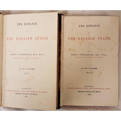 37 - Percy Fitzgerald.  The Romance of The English Stage. 1874, 1st. Edit. 2 volumes. Fine half calf bind... 