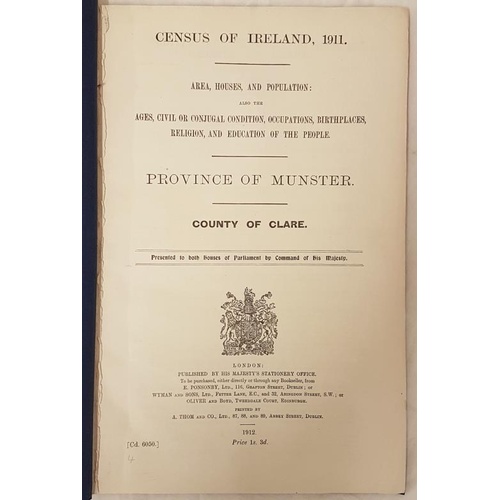 90 - Census of Ireland. 1911. Province of Munster – County Clare. Blue wrappers