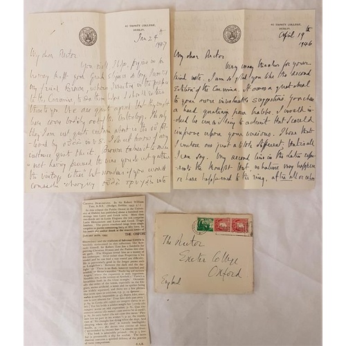 110 - Sir Robert W. Tate. Carmina Dublinensia. D. 1943. 1st edit Ephemera includes 2 signed letters from T... 