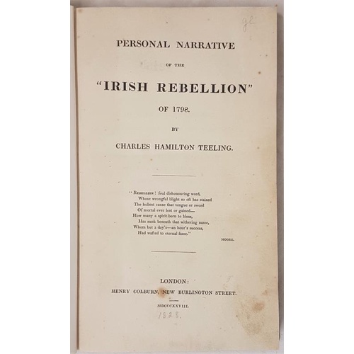 113 - Teeling. Personal Narrative of the Irish Rebellion London 1823 First Ed. Rebound Charles Hamilton Te... 