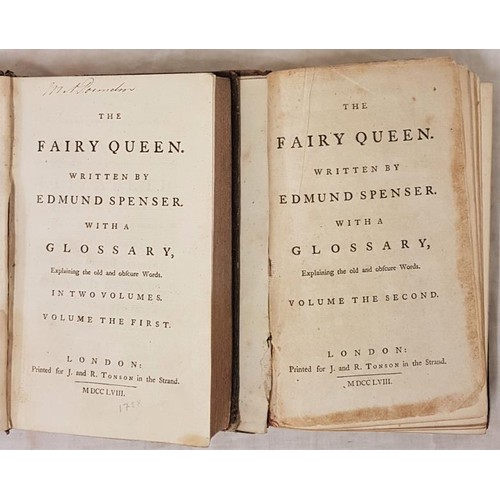 85 - Spenser Edmund. The Fairy Queen with a glossary explaining the old and ossicular words. 2 vols 1758.... 