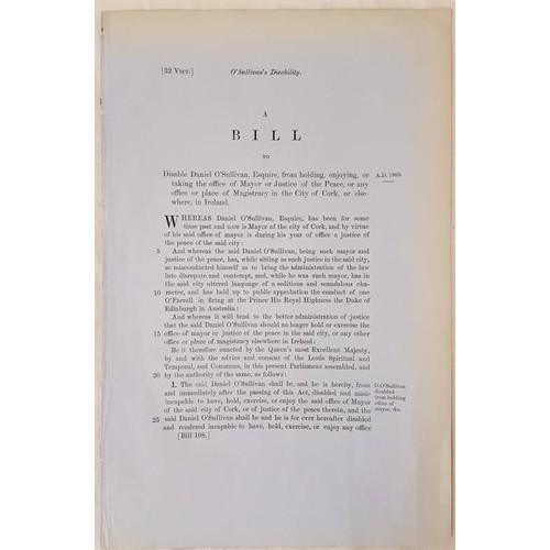 148 - [Sedition in Cork]. Bill to Disable Daniel O'Sullivan, from holding the Office of Mayor or Justice o... 