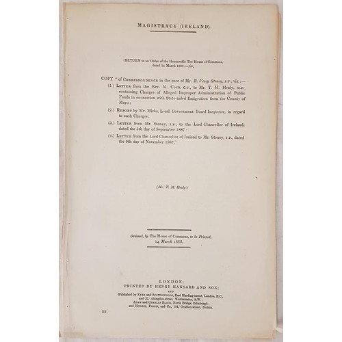 149 - County Mayo. Correspondence and Reports in Case of Mr. R. V. Vesey Stoney. re Alleged Improper Admin... 