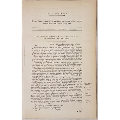 151 - Famine Emigration. Captain Denham’s report on Passenger Accommodation in Steamers between Irel... 