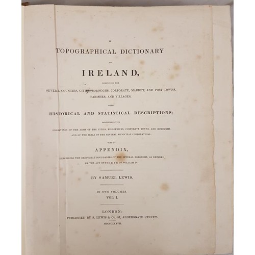 24 - Samuel Lewis A Topographical Dictionary of Ireland. 1837. 2 vols. Fine original cloth plus S.Lewis. ... 