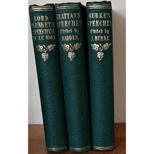 71 - Three-volume set – Speeches of Lord Plunket, Henry Grattan, Edmund Burke. Published by James Duffy, ... 